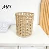 Pen Holder Imitation Rattan Holder, Round Hollow Desk Organizer, Large Capacity Pencil And Gadget Cup for Pens Pencils Makeup Brushes, Nordic