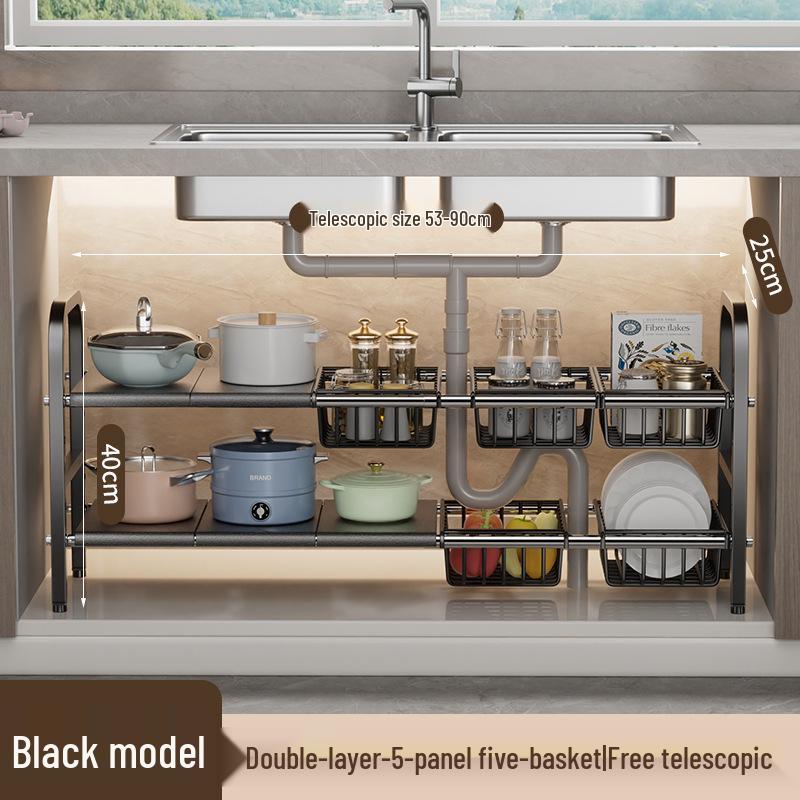 Organisateur rétractable sous l'évier: Étagère à ustensiles de cuisine et panier de rangement multicouches