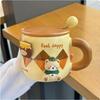 High Value Mug with Lid Spoon Cartoon Bear Ceramic Cup for Girls Birthday Gift High end Office Water Cup