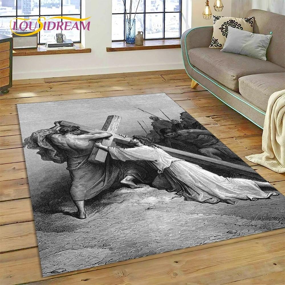 New 3D Pray Holy Bible Cross Jesus Carpet Rug for Bedroom Living Room Home Sofa Decoration,Children Game Large Decor Floor Mat