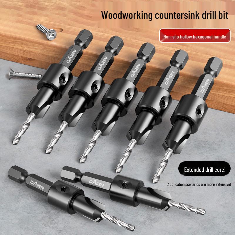 90° Hex Shank Woodworking Countersink Drill Bit for Deep Pilot Holes & Self-Tapping Screws