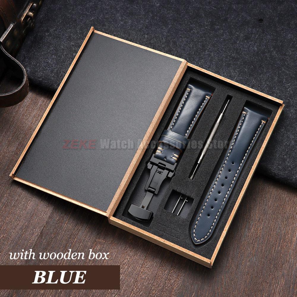 Armband 20mm 22mm 24mm Echtes Leder Uhrenarmband mit Geschenkbox Universelle Schmetterlingsschließe Rindsleder Herren Business Armband