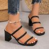 Fashion Women's Fashion Chunky Sandals Summer New Square Head Open Toe with Anti-slip Wear-resistant High-heeled Slippers