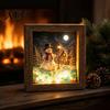 Winter Snow Scene Decoration Christmas Sea Glass Shadow Box Night Light, 3D Wooden Seasonal Shelf Display Art Frame with LED Warm Glow, Landscape
