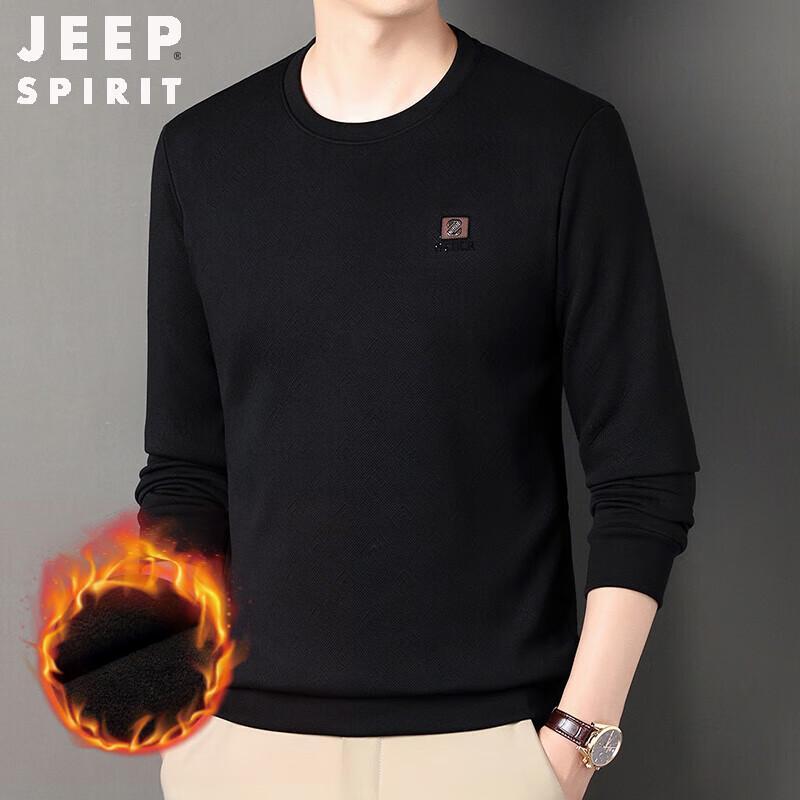 JEEP SPIRIT Men's Fleece-Lined Round Neck Sweatshirt