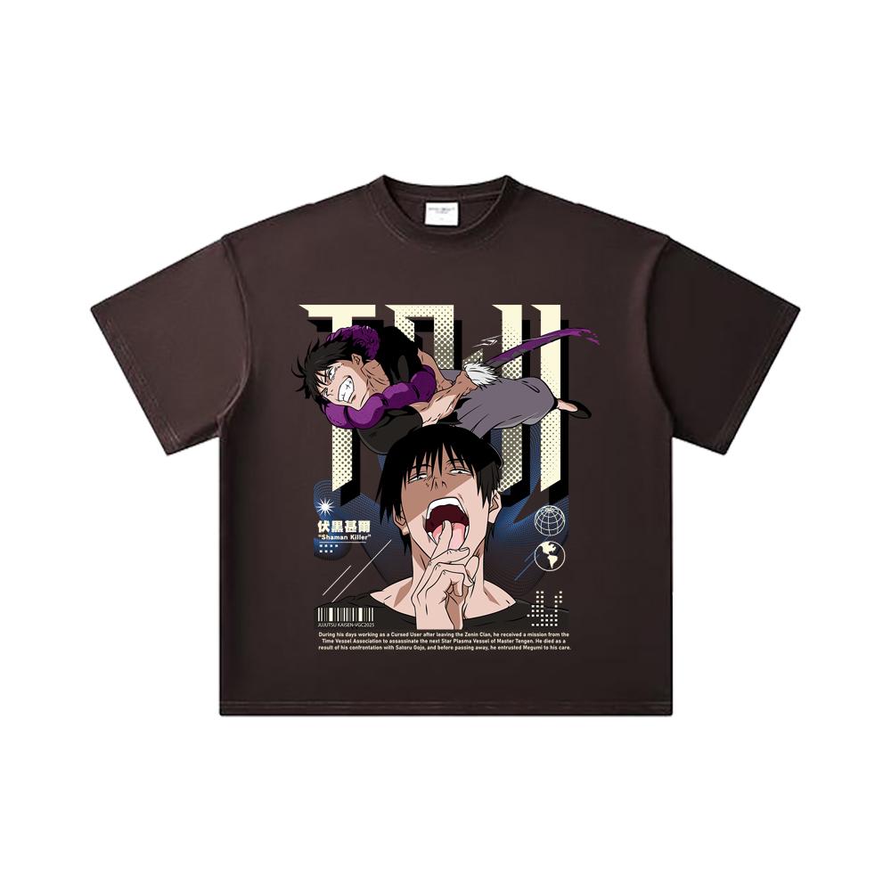 260 GSM Double Yarn 32 Count 100% Cotton Jujutsu Kaisen V47 Toji Print Unisex Heavy Cotton T Shirt