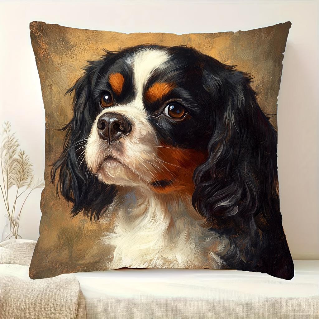 pc Cavalier King Charles Spaniel Pillow Cover Polyester D DoubleSided Print Oil Painting Dog Portrait Art Pet Lover Home D