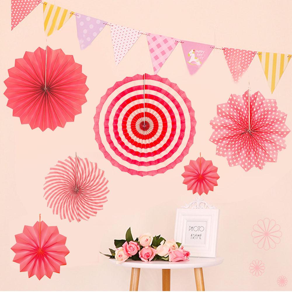Vibrant Set Of 6 Paper Fans For Party Decoration And Atmosphere Enhancement