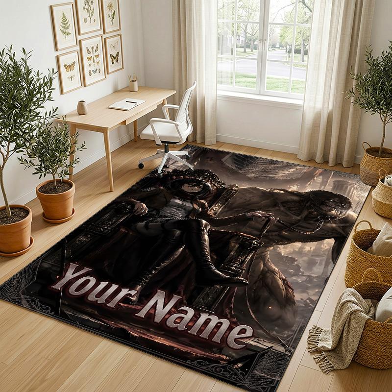 Personalized Crystal Velvet Carpet,Attack On Titan Custom Printed Name, Plush Area Rug For Home Indoor Decor