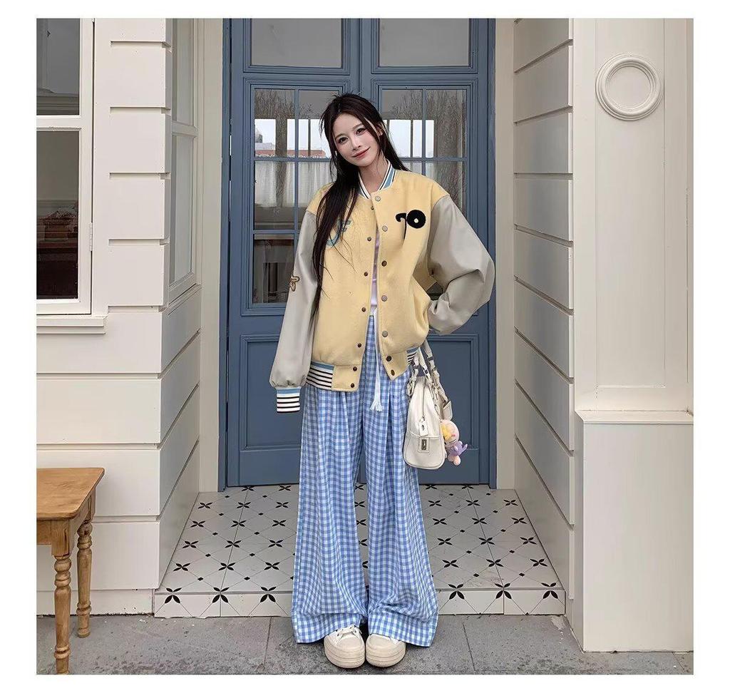 Damen Koreanische Karohose mit hohem Bund - Frühling/Sommer 2025, Vielseitiger Weitbein-Stil