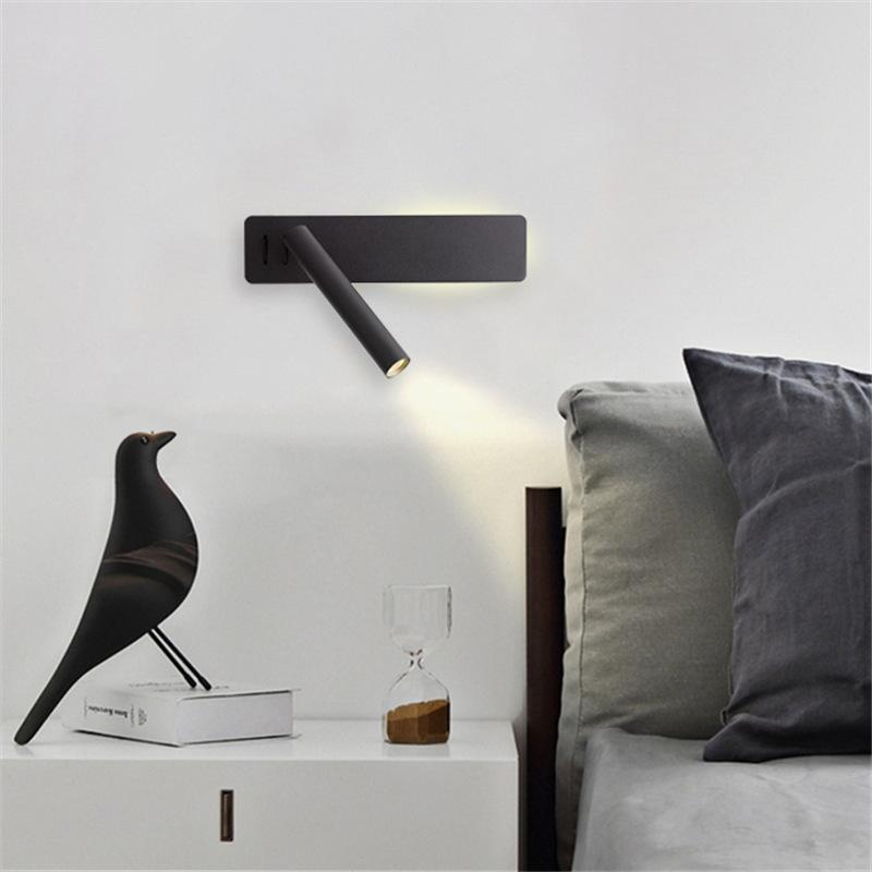 Modern Black White LED Wall Lamp Rotating Bedroom Bedside Light Study Room Reading Night Lighting Indoor Decor With 3W Spotlight