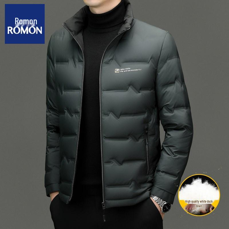 Romon Men's 2025 Stand-Up Collar Down Jacket - High-End, Versatile Business Casual Coat for Spring & Autumn.