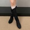 Khaki Retro Flat-bottomed Inner Heightening Boots Women's Boots 2025 New Autumn with Skirt Slim Knight Boots