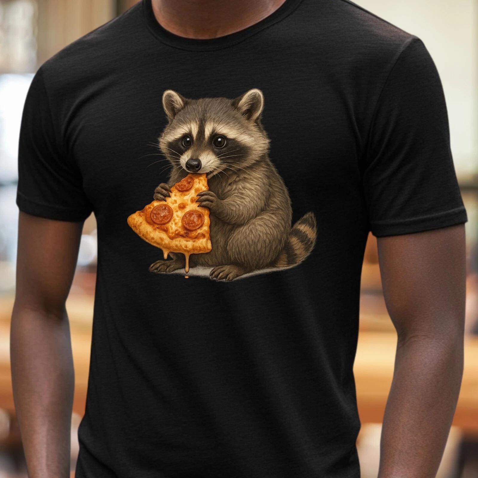 T-Shirt Waschbär isst Pizza – Lustiges Tier-Motiv für Pizza-Fans, Geschenkidee XL