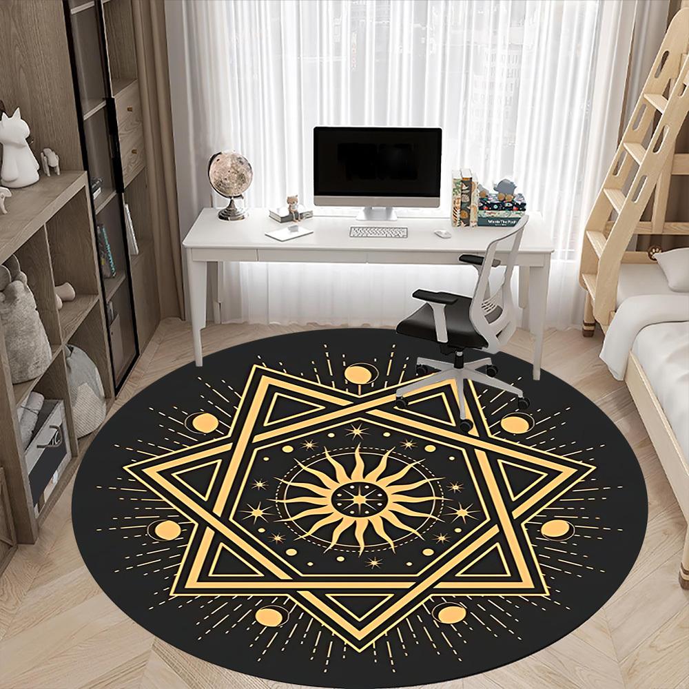 1pc Star Mandala Office Round Area Rug, Indoor Mat Suitable For Office, Under Office Chairs Bedroom Living Room Home Decor, Room Deco