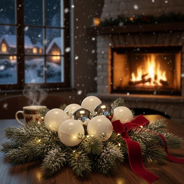 Christmas Baubles - SIROCO - Pack of 24 - Shatterproof Plastic - 60 Mm - White and Silver