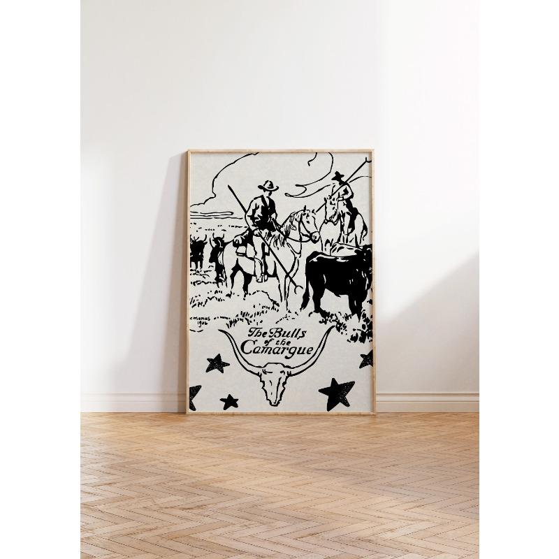 

Vintage Western Cowboy Art Poster Cowboy Sketch Wall Decoration Wild Neutral Cowboy Print Home Bedroom Living Room Decoration 21cm×30cm NoFrame