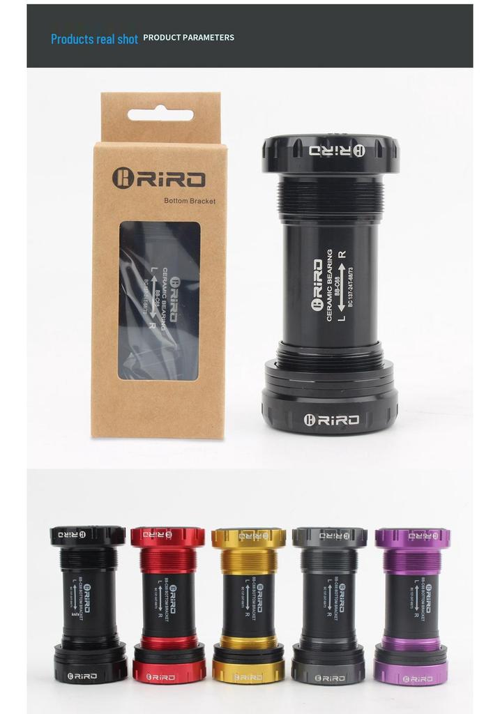 RIRO BB68 Ultra-light Ceramic Bearing Bicycle Bottom Bracket Crankset, Threaded Hollow Design.