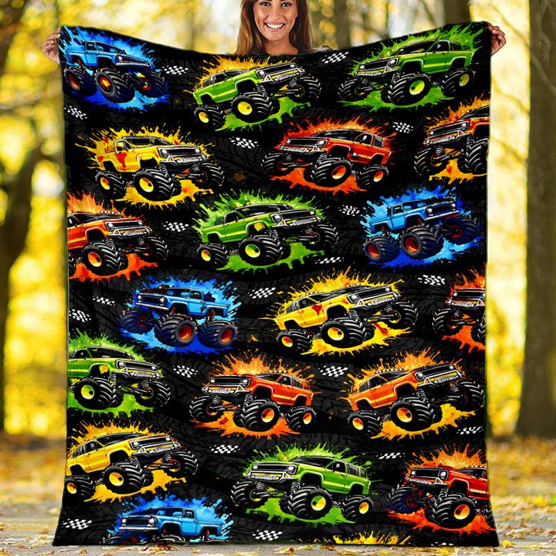 Truck Theme Printed Blanket - Perfect for Couch, Bed, Travel & Outdoor Use | Machine Washable, Cozy & Durable.