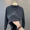 Men's One-Piece Velvet Zip Knit Sweater - Warm Winter Pullover, Solid Color, Simple and Versatile Fashion.