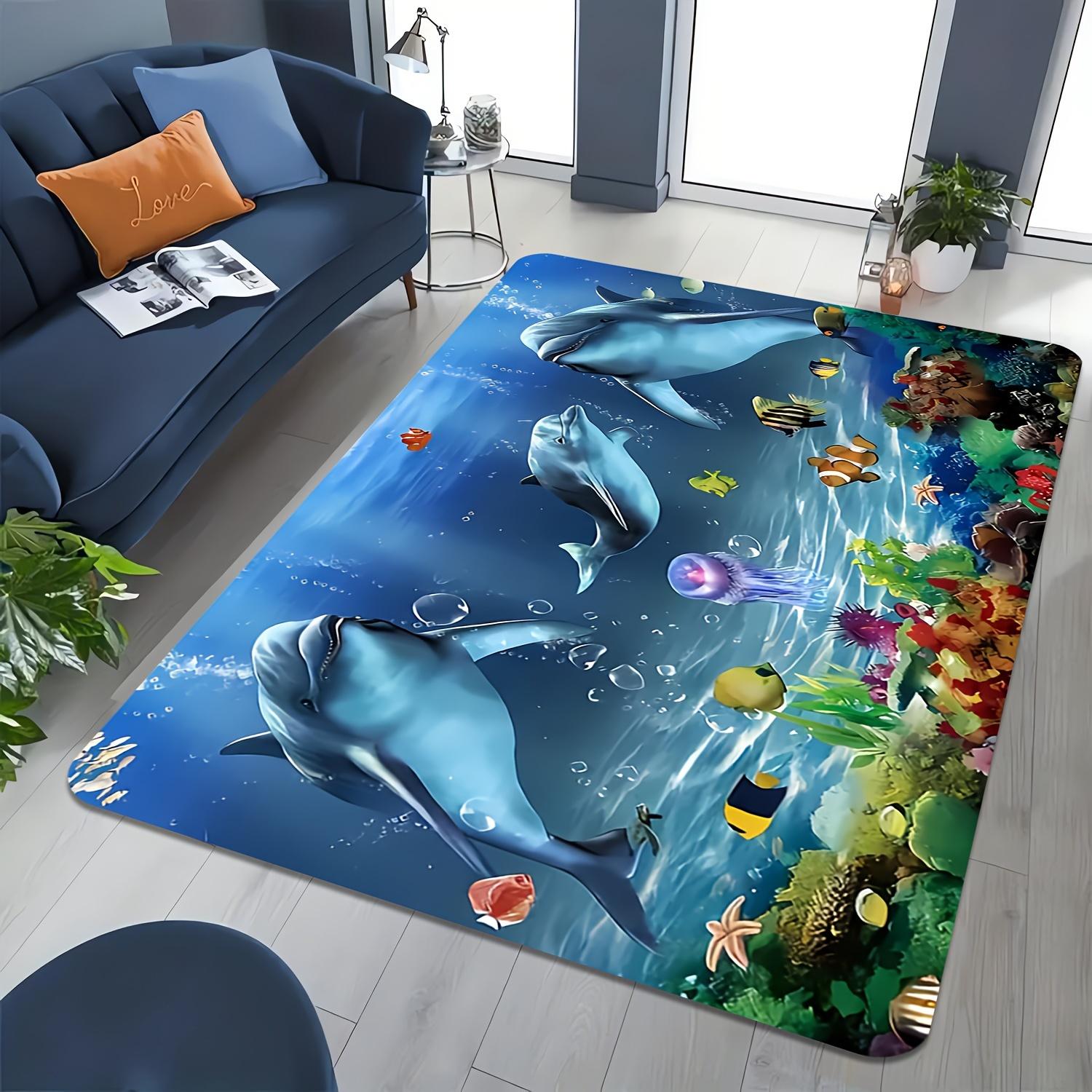 

Ocean Dolphin & Tropical Fish Door Mat, Marine World Non-Slip Washable Rug, Indoor Outdoor Decor Carpet for Playroom Garden 40x60cm