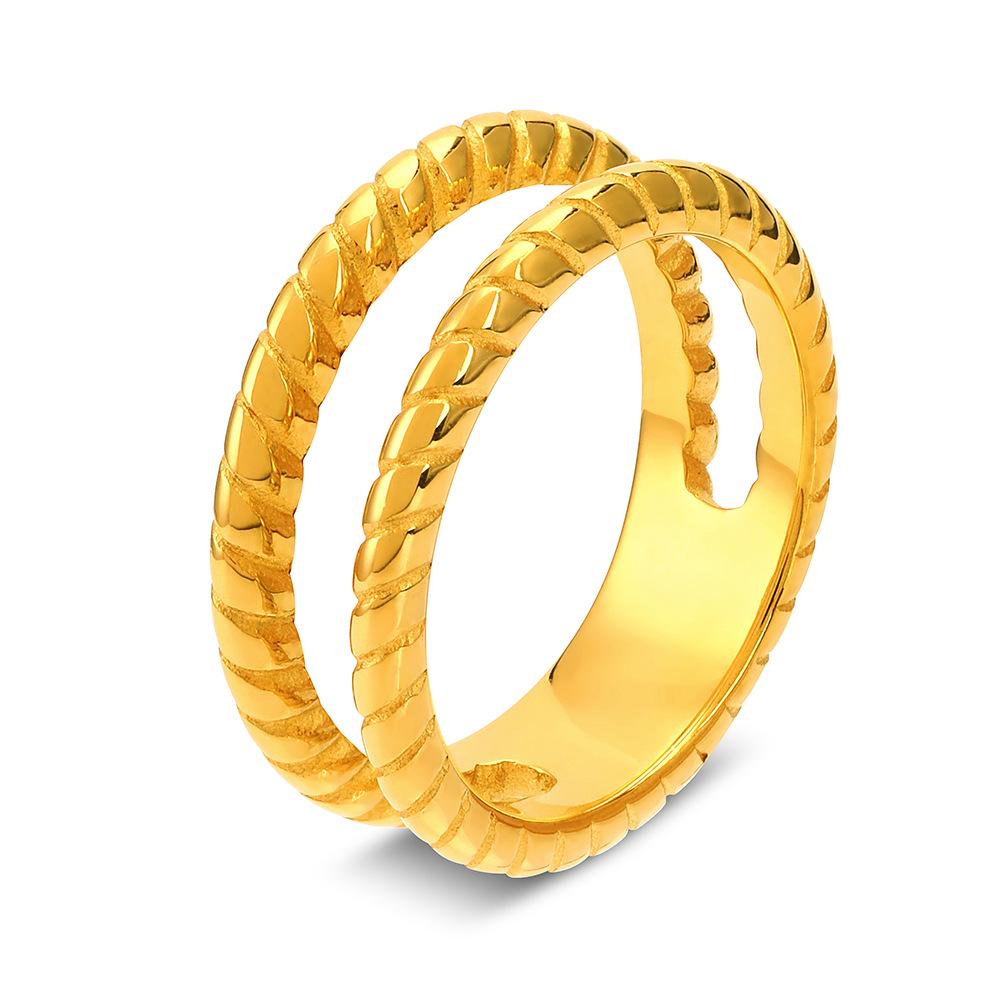 

Модное минималистичное двухслойное титановое кольцо с переплетением для женщин - Дизайн для указательного пальца в гонконгском стиле Size 6 золотой