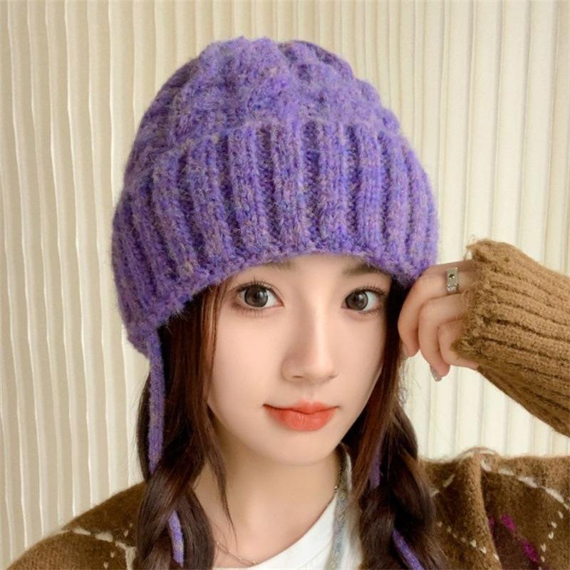Retro knitted hat autumn and winter thickened warm wool hat women's tide versatile face small bag head cold hat