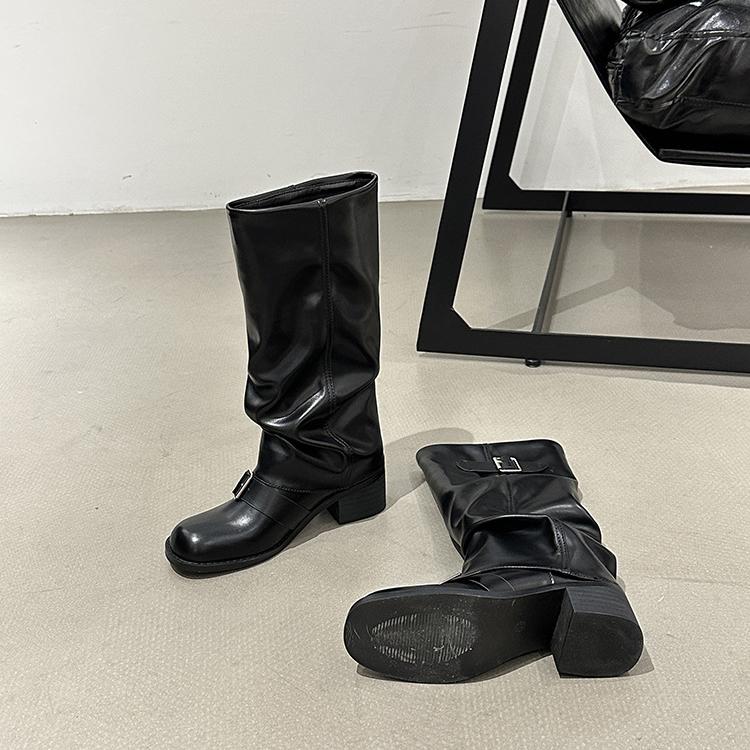 Woman Boots Knee High Platform Chunky Heels Trend Punk Gothic Rock Leather Fashion Women's Shoes Motorcycle Footwear