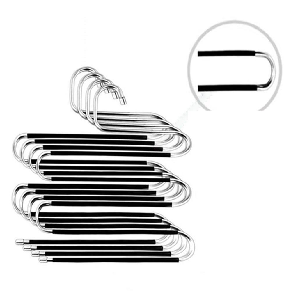5 Layer S Shaped Pants Hanger Stainless Steel Non-Slip Multifunction Trousers Ties Wardrobe Organizer