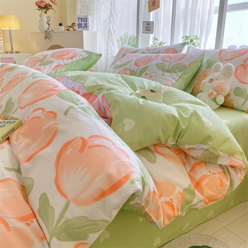 Bedding Four-piece Set, Cotton Pure Cotton Floral Quilt Cover, Bed Sheet Dormitory Three-piece Set