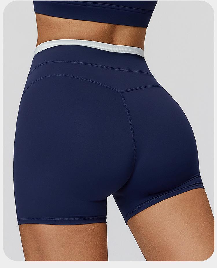 Hohe Taillen Farbe Block Po-Hebende Yoga-Shorts – Damen Gerippte Nude-Gefühl Lauf-Sport-Shorts (Stil 3129)