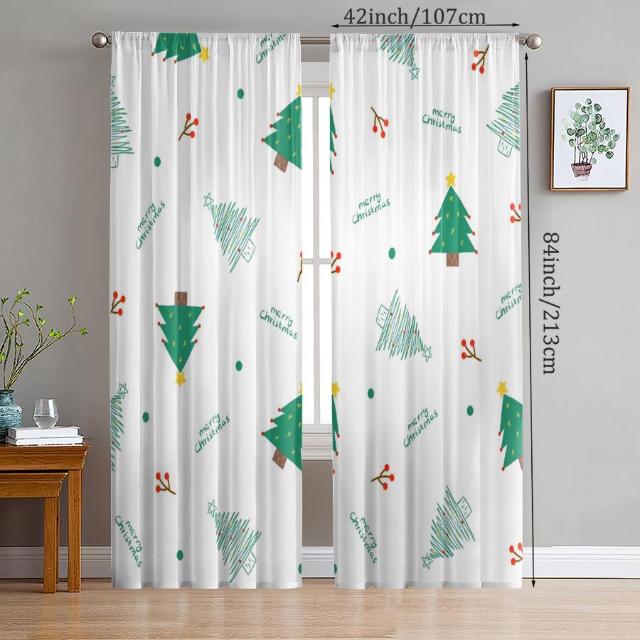 Christmas Tree Snowflake Pattern Printed Curtains Decorations Home Room Curtain Polyester
