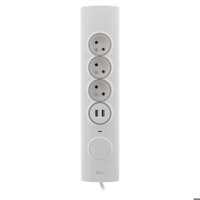 Ecksteckdosenleiste 3p 16a + 1p 16a seitlich + 2 USB Überspannungsschutz vorverdrahtet - weiß - otio