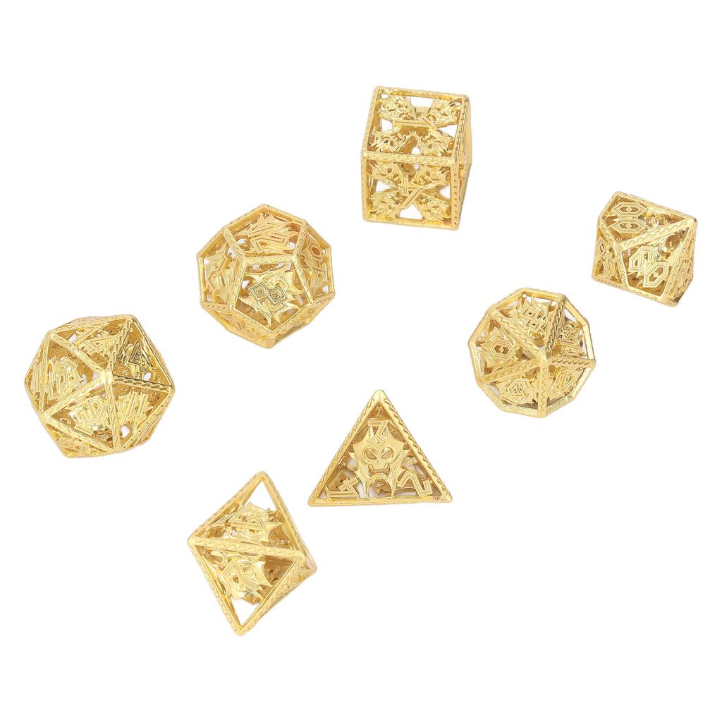 7PCS Hollow Dice Polyhedral Copper Exquisite Hand Polished Delicate Pattern for Role Playing Games