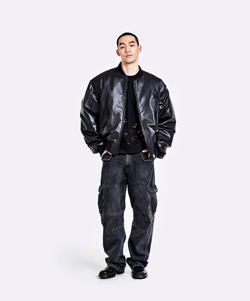 51Peosenteu Denim Cargo Pants - Washed Black