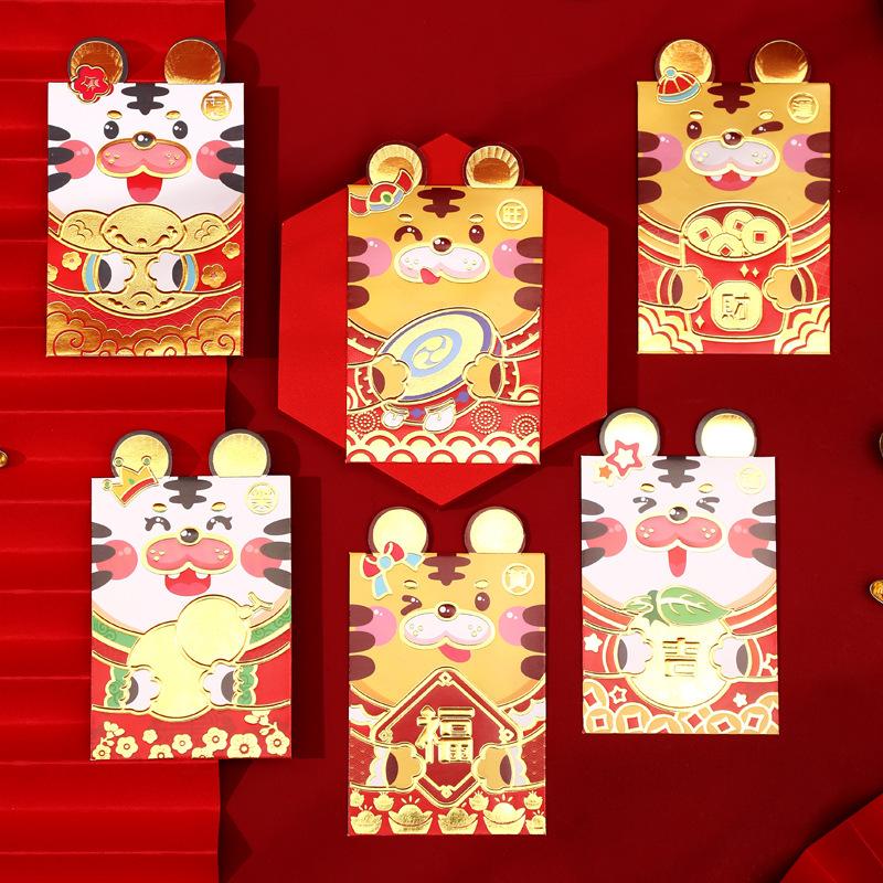 

Cny 2022 6pcsset Tiger Angpao Gift Packet Money Red Envelope New Supplies Year Fook,Small