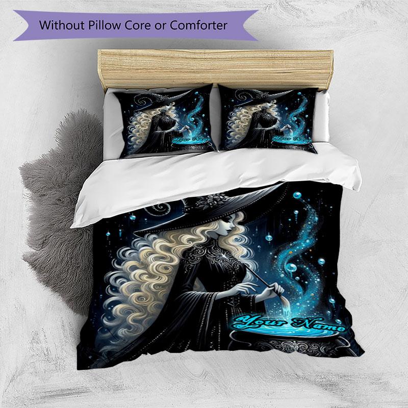3pcs Custom Name Witchcraft Spell Magic Night Bedding Set Printed Bedding Set Duvet Cover Closure Includes 1 Duvet Cover & 2 Pillowcases Bedroom Decor