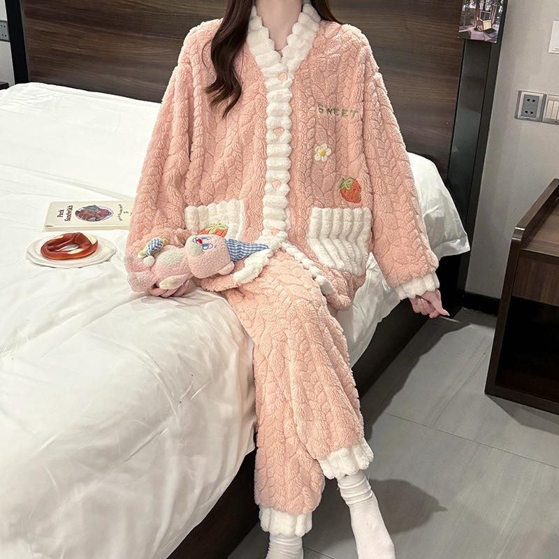 Women's Winter Coral Fleece Pajama Set - Sweet & Thickened Flannel Homeware.