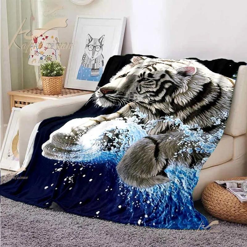 Dragon Tiger Print Soft Warm Throw Blanket Cartoon Animals Pattern Lightweight Flannel Bed Blanket Boy Teenagers Adults Blankets
