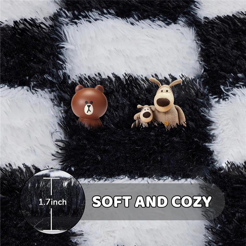 Super Soft Rug, Round Rug for Bedroom, 2X2M Black and White Checkered Round Rug Non-Slip High Pile Cute Soft Fluffy Rug for Bedroom Kids Room