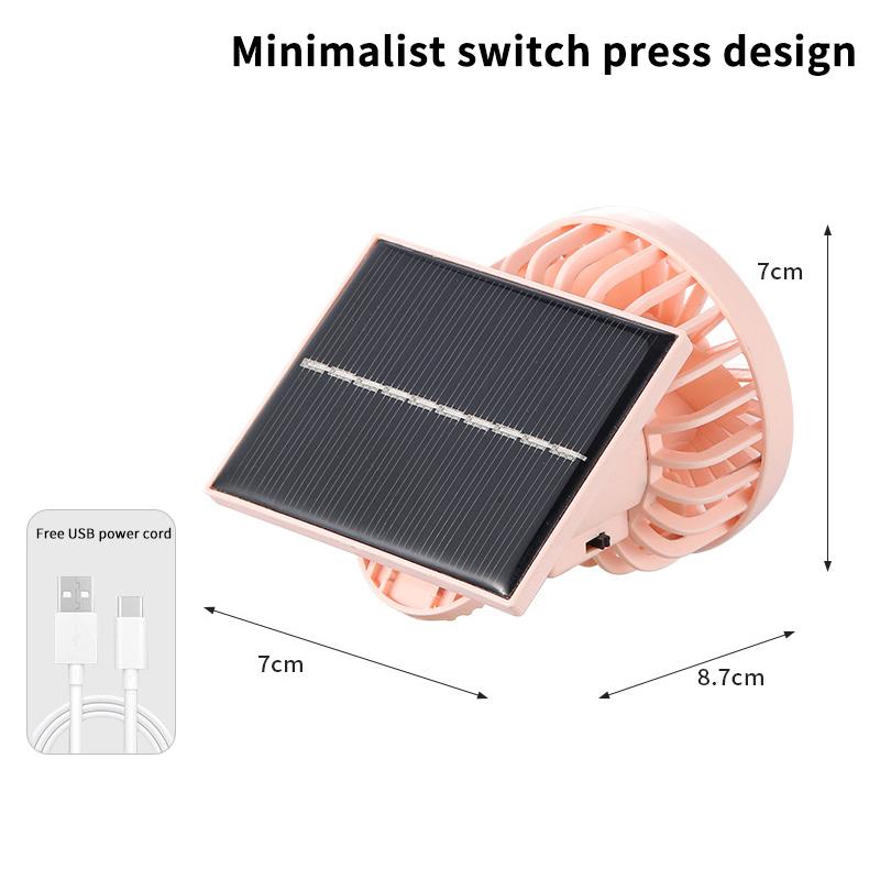 Portable Mini USB Solar Fan, Handheld Clip On Rechargeable Fan for Outdoor Travel Camping Hiking Cooling