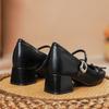 New Mary Jane Shoes Women's Thick Heel Inner Height Increase Bow Round Head Shallow Mouth One-word Buckle Soft-soled Non-slip Single Shoes
