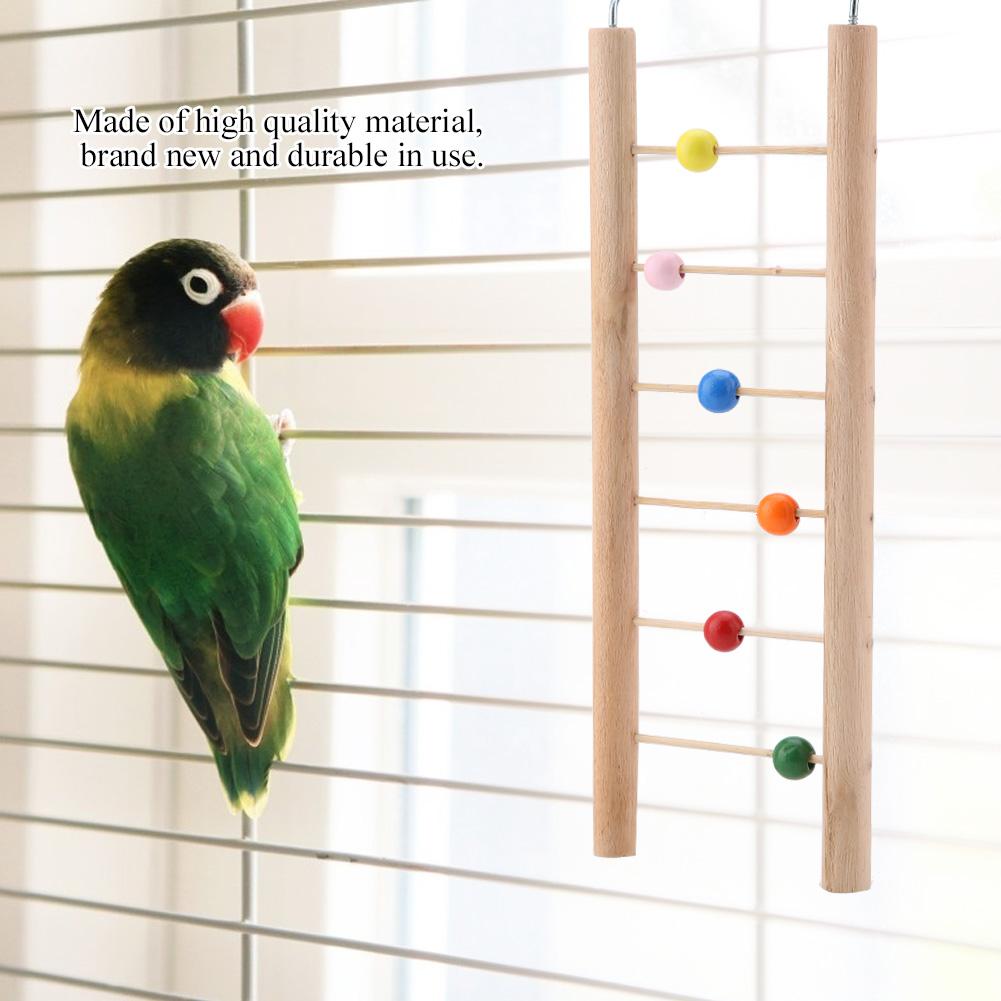 Wood Bird Parrot Ladder Climbing Toy Hanging Swing For Bird Cage Pet Toys With Beads