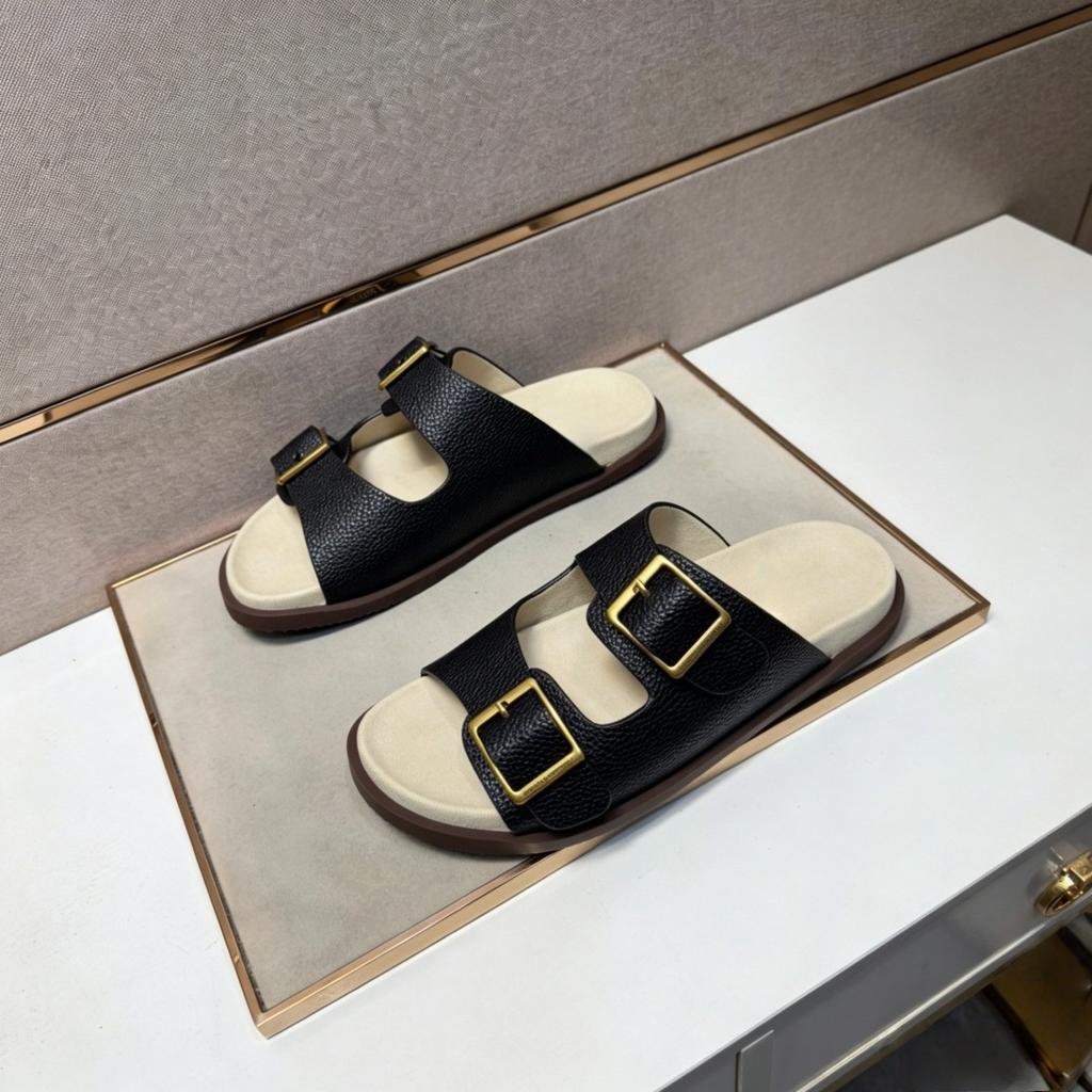 Regalos Navideños Chanclas de Playa Sandalias de Cuero Hechas a Mano Pantuflas de Moda Marca de Lujo Zapatos para Hombre Cuero con Grano de Lichi Suela Antideslizante
