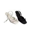 French one-word high-heeled fairy shoes sandals summer new with skirt temperament bow strap Roman sandals