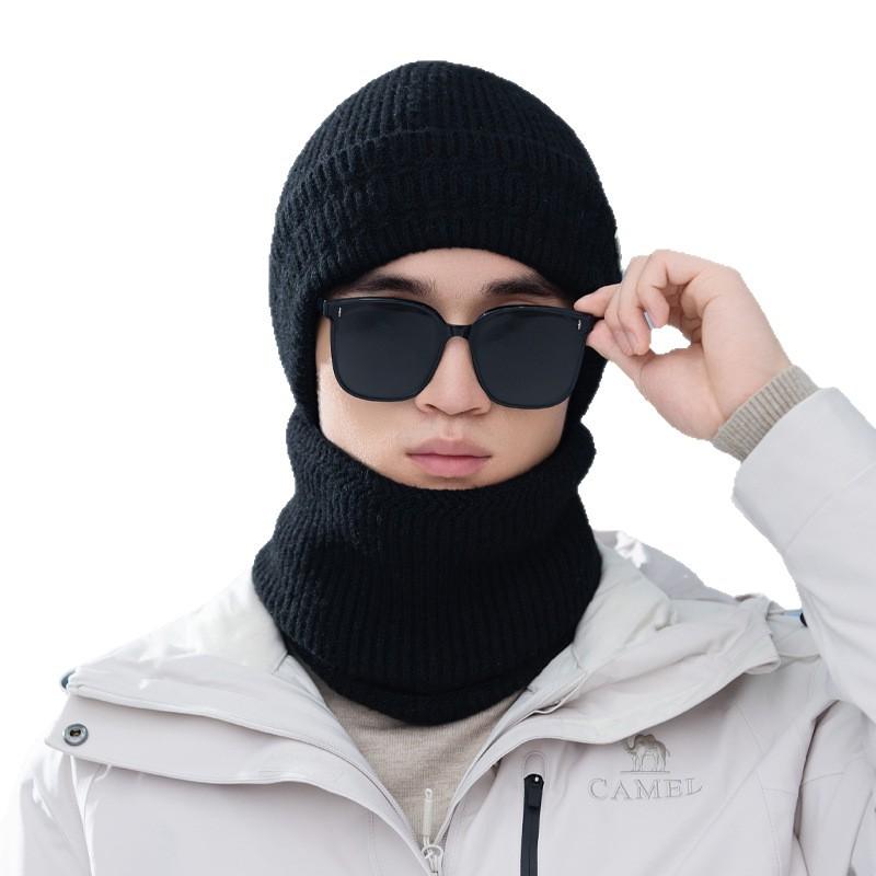 Men's Hat Outdoor Cold Proof Scarf Warm Proof Suit Autumn and Winter Riding Versatile Knitted Cold Hat Retro Pile Hat Trendy