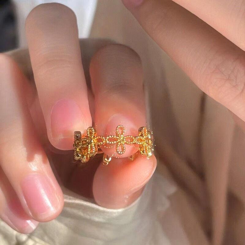 Hollow Flower Opening Ring Simple Daily Versatile Index Finger Ring Light Luxury Ring