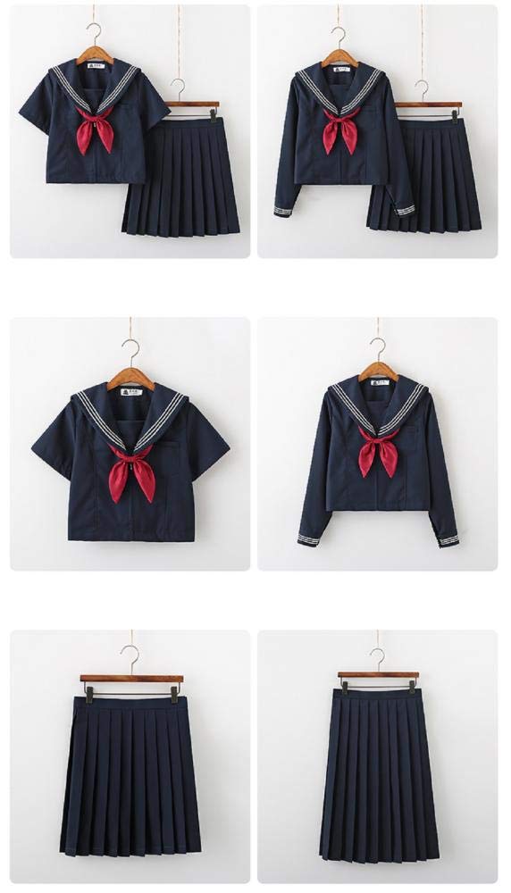 Aculldo Sailor Navy Long Short Long Cosplay Three White Open Authentic Perfect for Cultural School School Uniform Size Uniform, Blue, Sleeves,