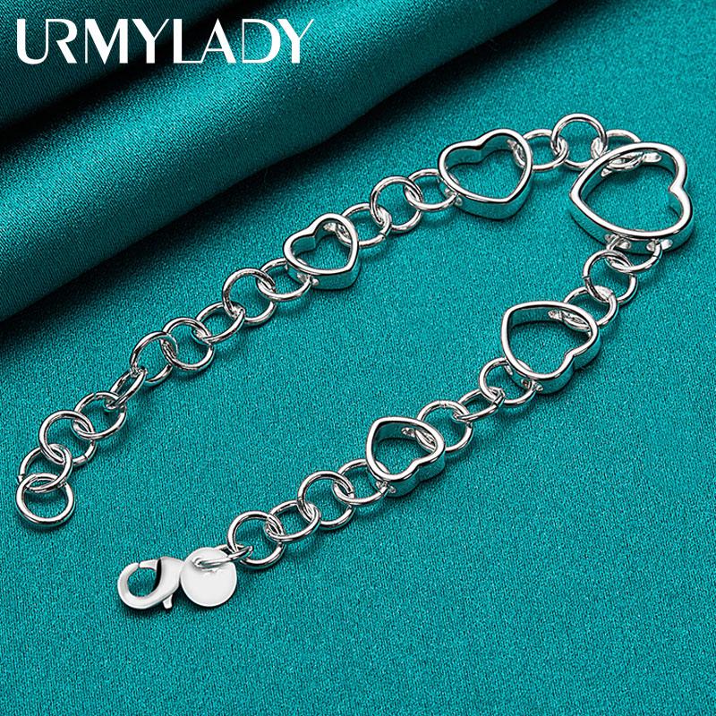 Bracelet coeur en argent Sterling 925, bijoux à breloques pour fête de fiançailles et mariage, 20CM, 8 pouces