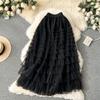 Summer Women Elegant Ruffles Mesh Elstic Waist Long Midi Cake Skirt